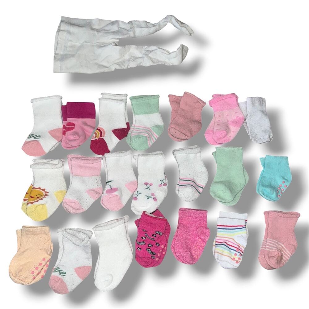 Baby Girl Sock & Tights Lot (21 Pairs Total) – Sizes 0-6M & 6-12M